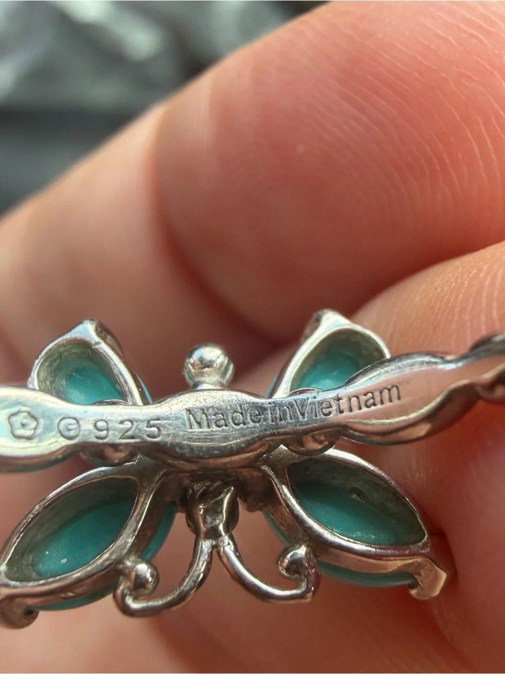 Turquoise Butterfly 925 Sterling Silver Ring - Blue